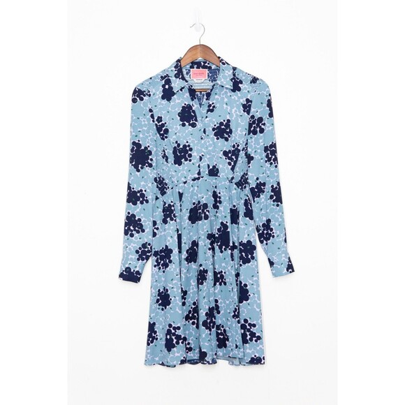 Kate Spade Bubble Dot Smocked Shirt Dress | Blue Floral | Long Sleeve | Size 4 - Picture 2 of 8